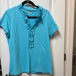 Lily Pulitzer Luxeletic Aqua Blue Ruffled V-Neck Women's Top